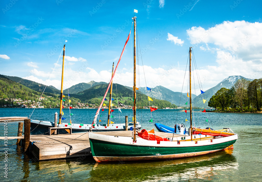 Sticker sailboat at a lake