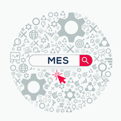 MES mean (manufacturing execution system) Word written in search bar ,Vector illustration.