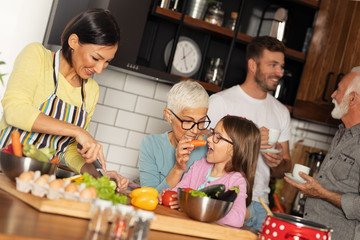 Family in kitchen