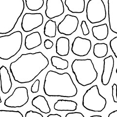 Stones handdrawn seamless black and white pattern. Vector illustration.