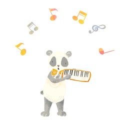Cartoon animal playing music, panda bear, melodica