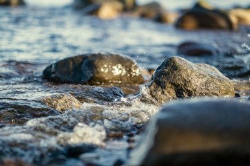 waves crushing on the rocks on beach