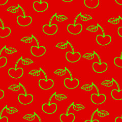  Vector illustration. Bright seamless pattern in the form of berries of cherries. Design of covers, wallpaper, print of clothes.