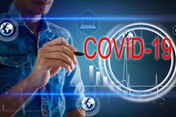 Medical technology concept. Doctor working with Infectious doctor exam and screening for novel Coronavirus(2019 nCoV) with VR icon Smart city data