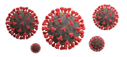 Realistic 3D illustration of COVID-19 coronavirus (Wuhan). Also known as SARS-CoV-2 or 2019-nCoV. Isolated on a white background.