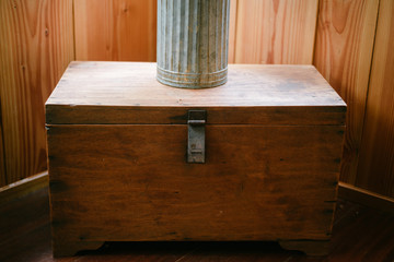 Vintage covered box, box on a background of old boards