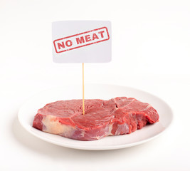 Steak on plate with an inscription no meat