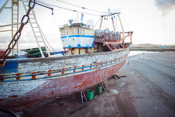 Obraz premium Fishing boats renovated, Essaouira, Morocco 