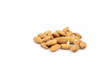 Raw Almonds Isolated Above White Background With Copy Space
