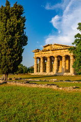 Fototapeta na wymiar The Temple of Hera II, also called the Temple of Neptune, is a Greek temple in Paestum, Italy