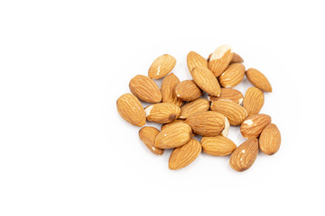 Raw Almonds Isolated Above White Background With Copy Space