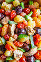 Dried fruits and candied fruits background.