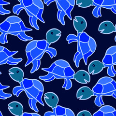 Seamless turtle patterns for kid designs, wallpapers, textiles and backgrounds