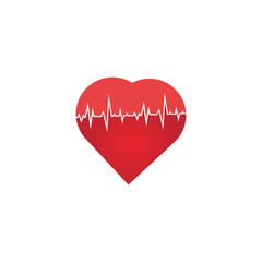 Heart rate icon - health monitor. Red Heart Rate.Blood pressure vector icon, heart cheering cardiogram, good health logo, healthy pulse flat symbol, medical pulsometer element.