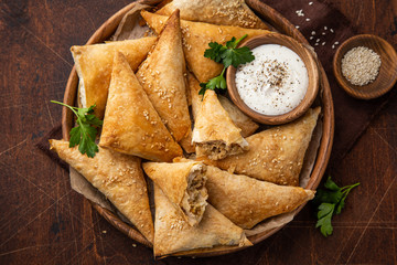 Freshly  baked samosa pasties with meat