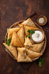 Freshly  baked samosa pasties with meat - 330787142