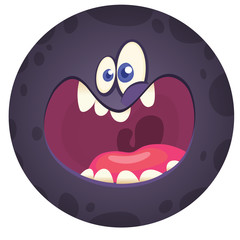Funny cartoon monster face. Vector Halloween monster round avatar.