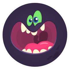 Funny cartoon monster face. Vector Halloween monster round avatar.
