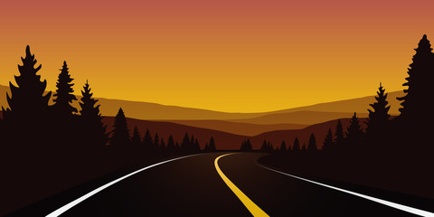 travel road in orange forest autumn landscape vector illustration EPS10 © krissikunterbunt