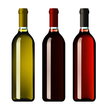 Vector, wine bottle, made in a realistic style on a white background. Three bottles.