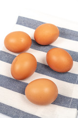 Chicken Raw Eggs On The Kitchen Dishcloth