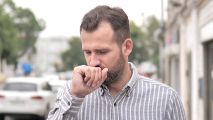 Sick Beard Casual Man Coughing Outdoor