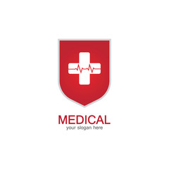 Shield icon with Medical pharmacy Isolated on White Background