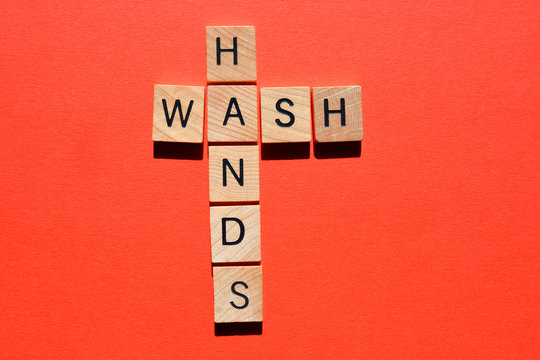 Wash Hands, words on red background