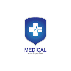 Fototapeta premium Shield icon with Medical pharmacy Isolated on White Background