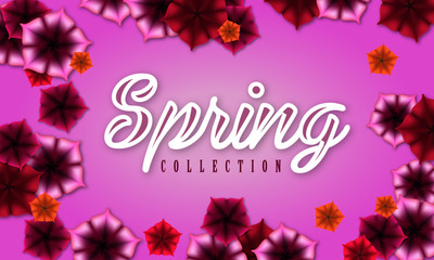 Flowers vector banner for spring collection on violet and purple background