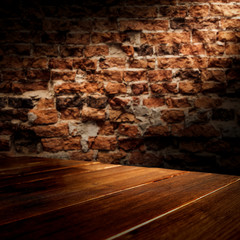Desk of free space and wall with shadows. 