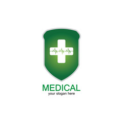 Shield icon with Medical pharmacy Isolated on White Background