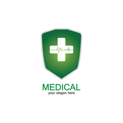 Fototapeta premium Shield icon with Medical pharmacy Isolated on White Background