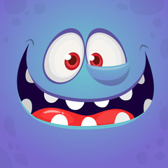 Funny cartoon monster face. Vector monster square avatar