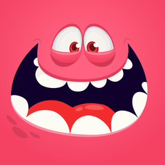 Funny cartoon monster face. Vector monster square avatar