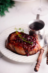 Steak with wine sauce.selective focus.