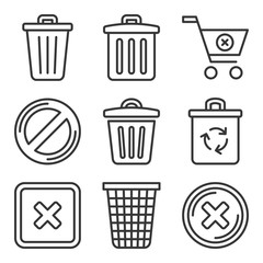 Trash Bin Icons Set. Delete Symbol Line Style Vector