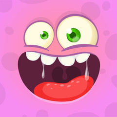 Funny cartoon monster face. Vector Halloween monster square avatar.