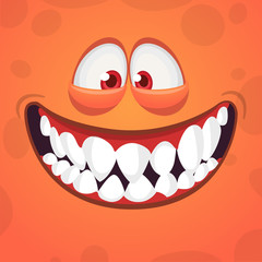 Funny cartoon monster face. Vector monster square avatar