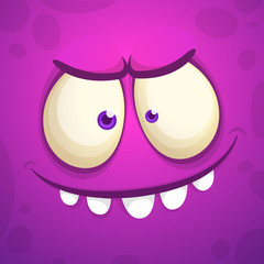 Angry cartoon monster face. Vector Halloween monster square avatar.