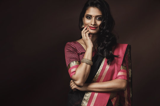 Beautiful Indian Woman Wearing Traditional Sari Dress