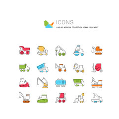 Set Vector Line Icons of Heavy Equipment.