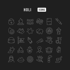 Vector Line Icons of Holi
