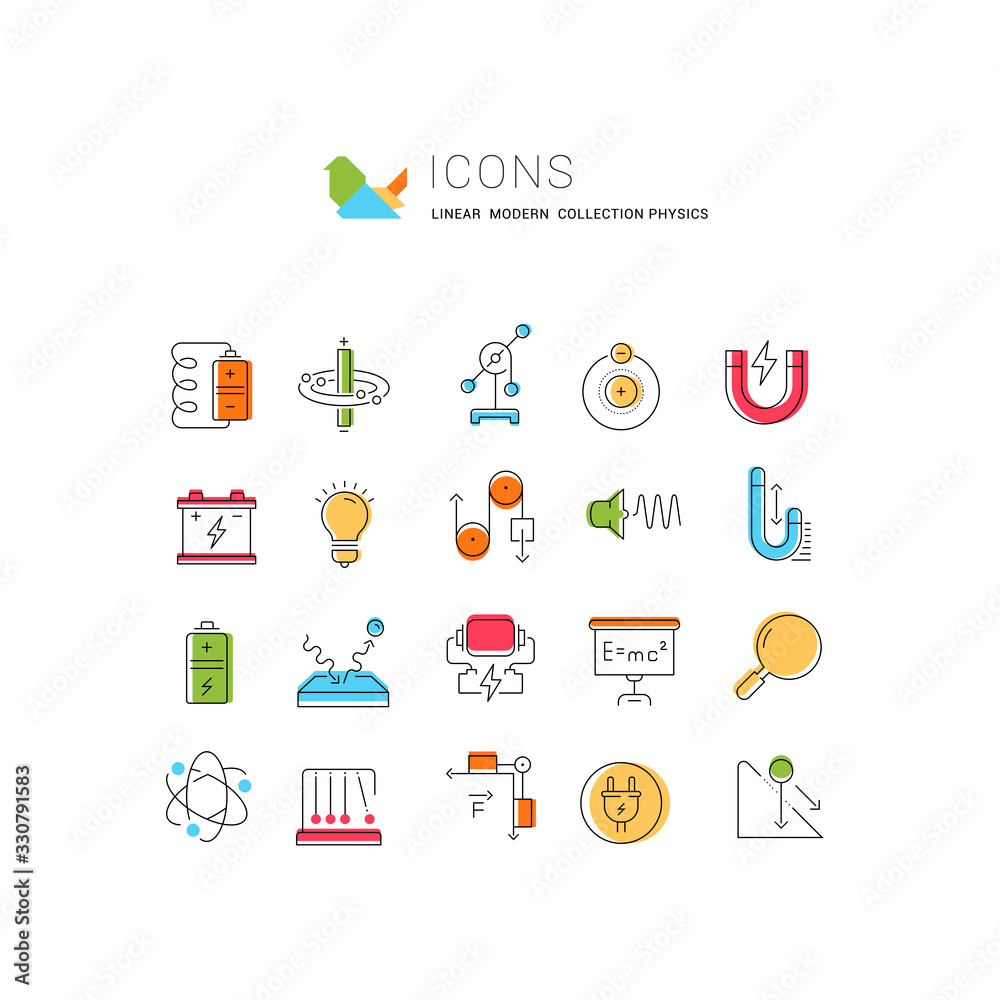 Wall mural Set Vector Line Icons of Physics.