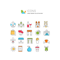 Set Vector Flat Line Icons Paris