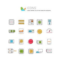 Set Vector Flat Line Icons Upgrading Computer