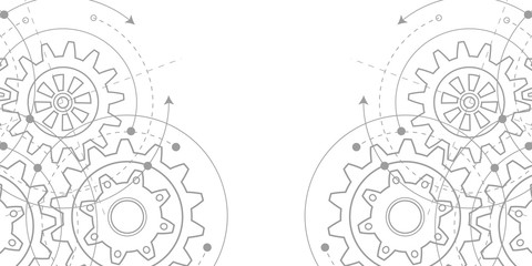 Technical drawing of gears .Rotating mechanism of round parts .Machine technology. Vector illustration.	