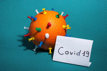 Coronovirus. Microbes, disinfectants Covid19 Spray for alcohol in the hand
