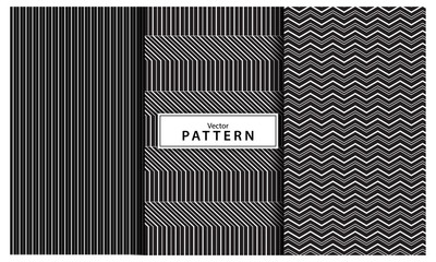 Set of 3 black and white geometric pattern background. Abstract line, Seamless geometric abstract