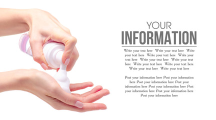 Soap hands in the foam beauty health on a white background isolation, space for text